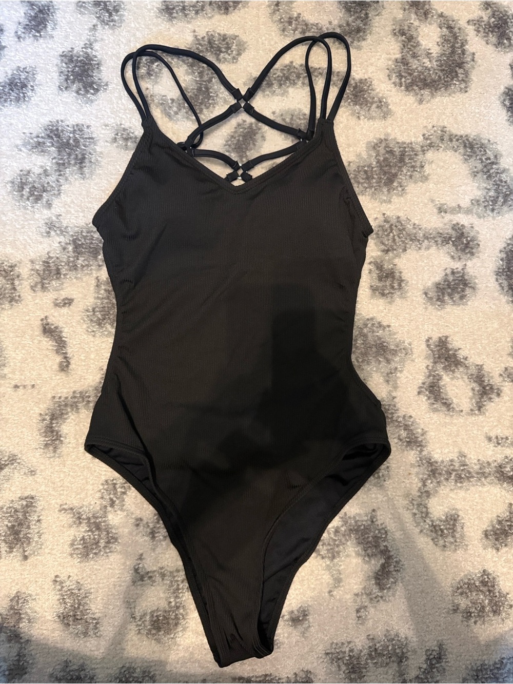 Cupshe Black Ribbed Strappy One-Piece Swimsuit